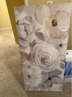 Beautiful large canvas with white roses and beige