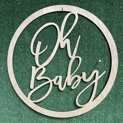 Baby Shower Oh Baby Laser Cut Wood Sign Backdrop Custom Names 