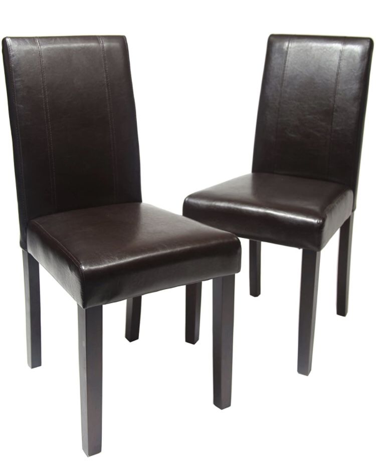 Roundhill Furniture C020BR Urban Style Solid Wood Leatherette Padded Parson Chair, Brown, Set of 2 - Thumbnail 5