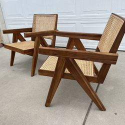 Brand New. Set Of 2. Mid Century Modern Wooden Arm Chairs. Set Retails Over $1400.  