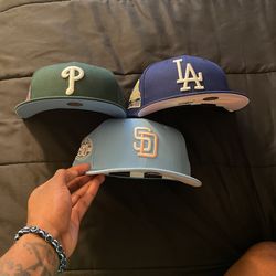 FITTED HATS , Pink And Baby Blue Brims Size 7 1/4