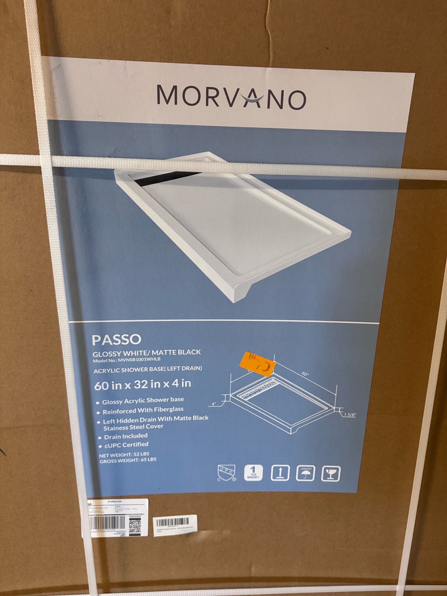 New Shower base Acrylic white 60x32x4