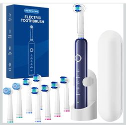 Rotating Electric Toothbrush for Adults with 8 Brush Heads (2 Types), 5 Modes Rechargeable Power Toothbrush with Travel Case and 2 Minute Smrte Timer