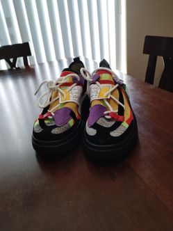 Multi color patch work knit style sneakers, size 7. Brand new