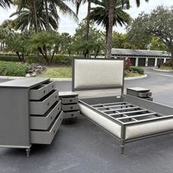 Beautiful Bedroom Set Queen Size Real Wood Dark Gray Color Like New