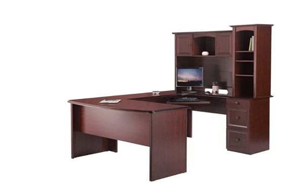 Realspace® Broadstreet 65"W U-Shaped Executive Desk, Cherry