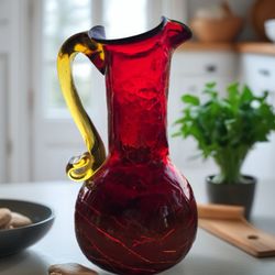 Vintage Red Glass Amberina Pitcher.