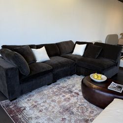 Modern RH Style Cloud Modular Sectional Sofa Chaise Couch In Chocolate Performance Chenille 