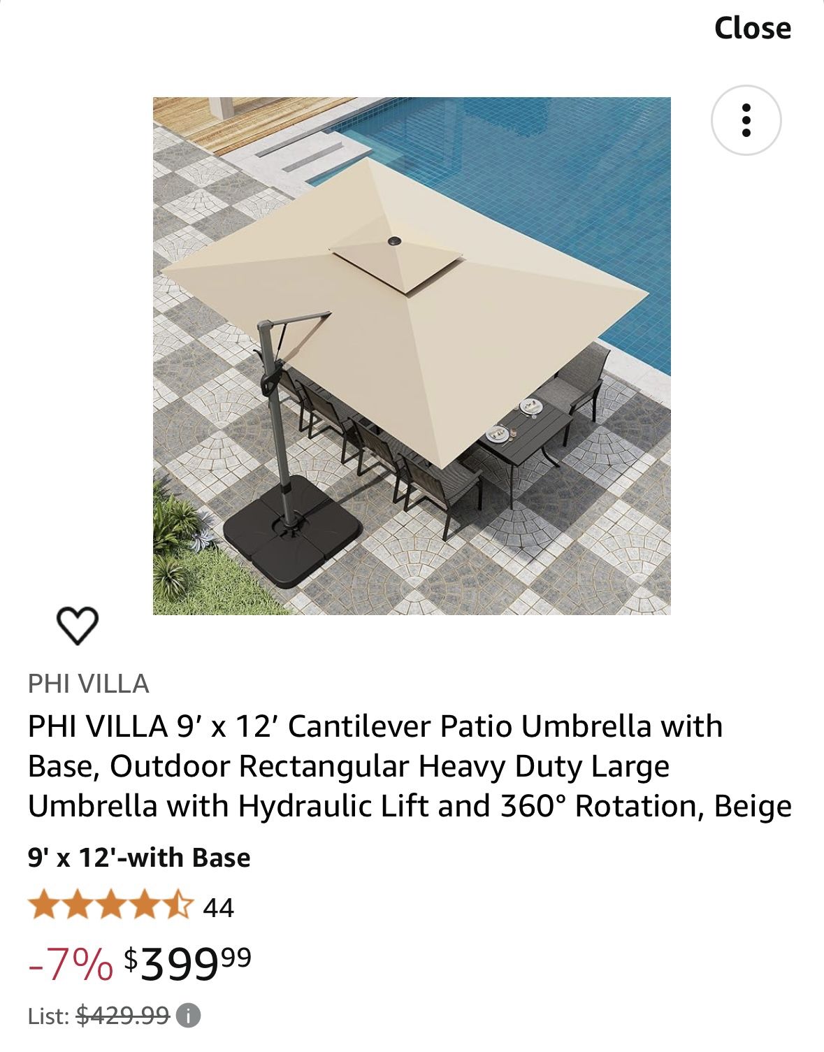 Cantilever Patio Umbrella + Base