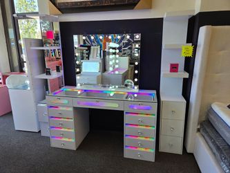New Vanity 11 Drawer RGB Light Color & XL Hollywood Mirror $899