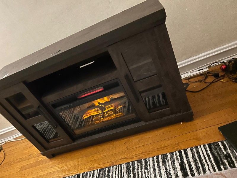 72" Electric Fireplace with Mantel and Cabinets, Fireplace TV Stand for Living Room Bedroom, Surround 3D Realistic Flame, $450
