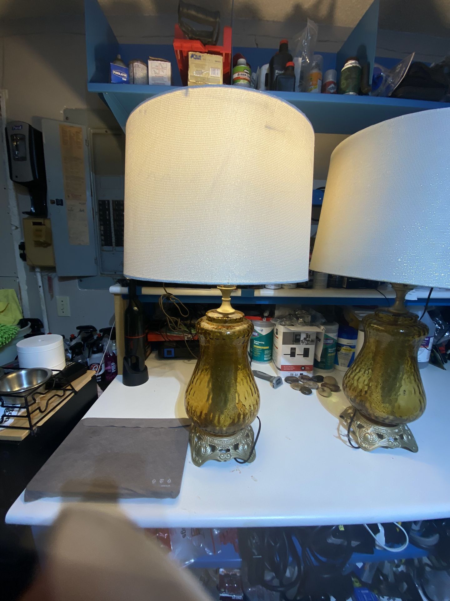 Pair Of Amber Glass Vintage Lamps 