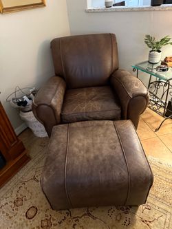 Brown Leather Armchair with Ottoman Costco