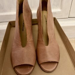 Latte Lucky Brand Leather peep toe boots (Also Posted In Black & Rosewood)