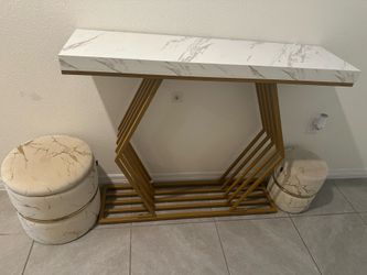 Modern Marble Console Table + 2 Ottomans Set