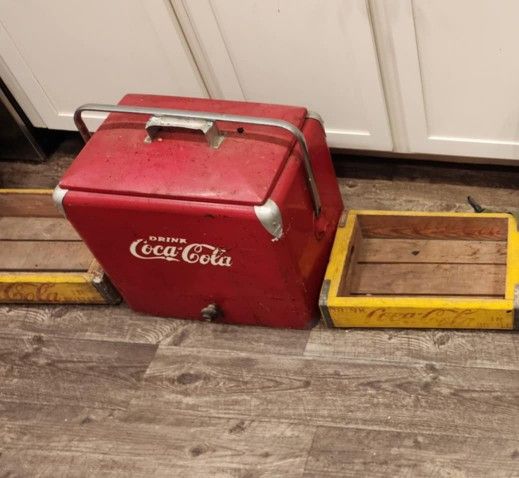 Very Old Coke Cooler And Wooden Trays
