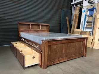 Full Solid Wood Bed With 3 Drawers And Memory Foam Mattress $660
