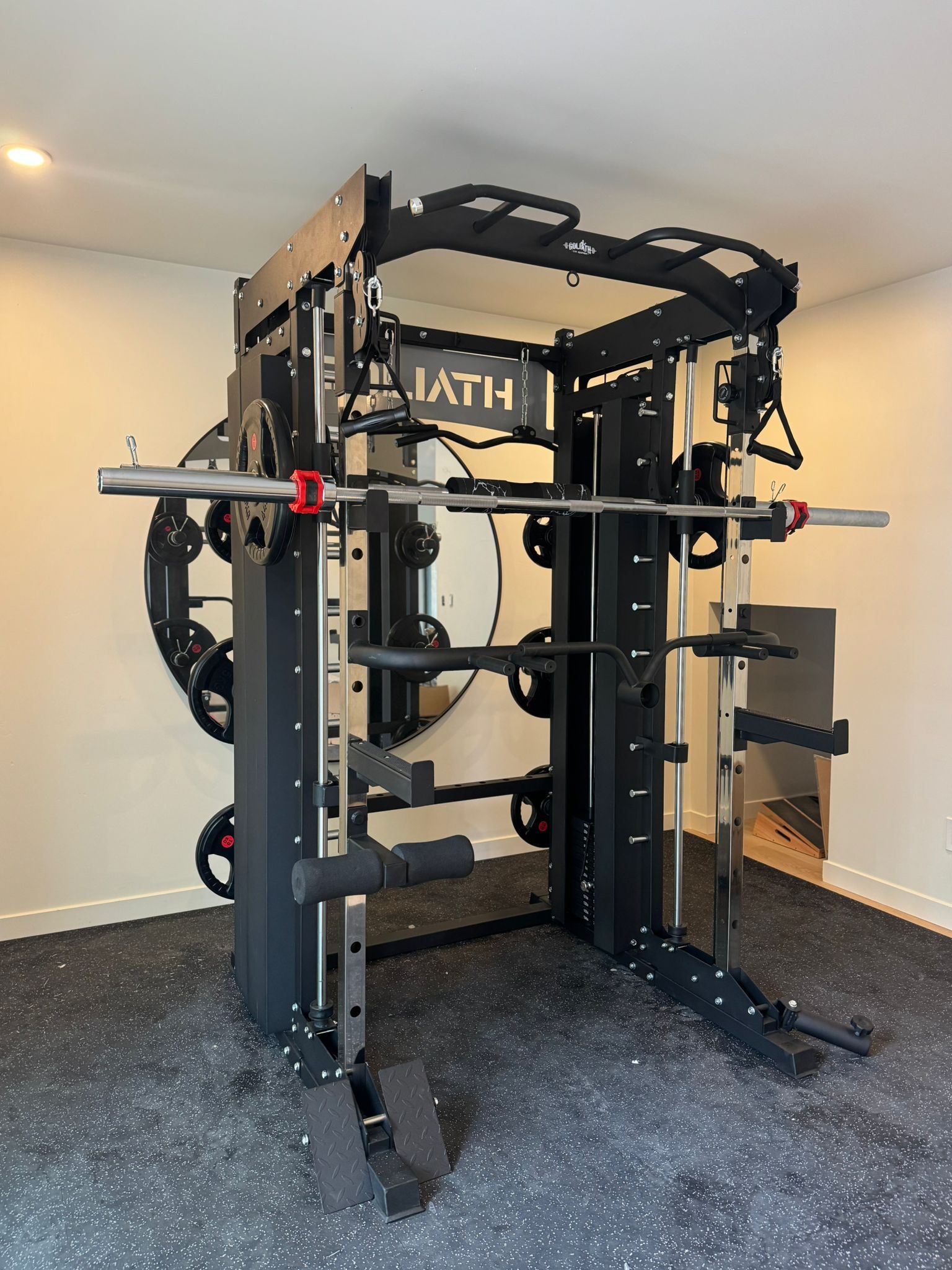 Smith Machine , Squat Rack , Bench Press , Leg Press , Pulley System Machine For Your Weights