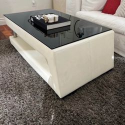 Leather and Tampered Glass Luxury Coffee Table 