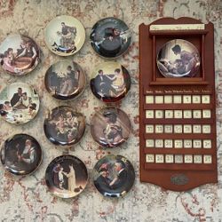 RARE Norman Rockwell American Mid-Century Porcelain Plate and Tile Wooden Wall Calendar