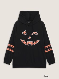 BLOOMCHIC Pumpkin Plaid Print Solid Hoodie (US28/5X)