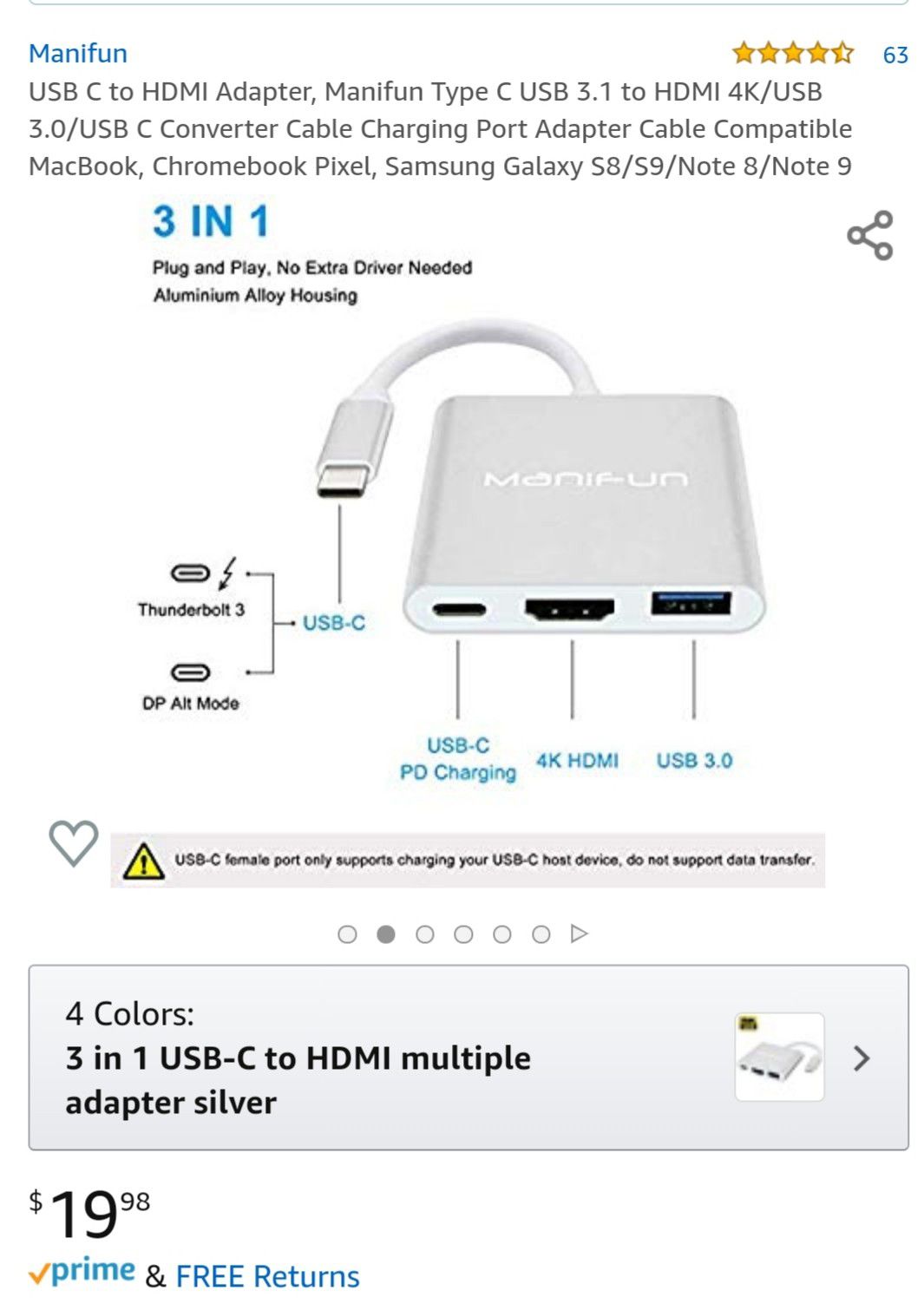 USB C to HDMI Adapter, Manifun Type C USB 3.1