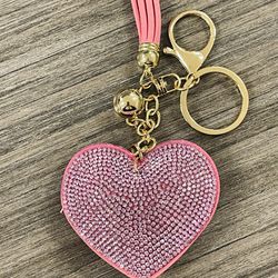Pink Embellished Heart Keychain New