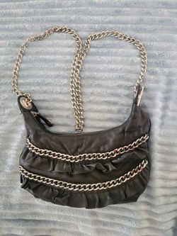 Betsey Johnson Black Ruffle Chain Shoulder Bag