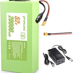 52V 20Ah High-Performance Battery/Personal E-Trans-Port Power Pack for 200W-1500W Motor, with 40A BMS, XT60 Connector & 58.8V 4A 3-Prong XLR Adapter（0