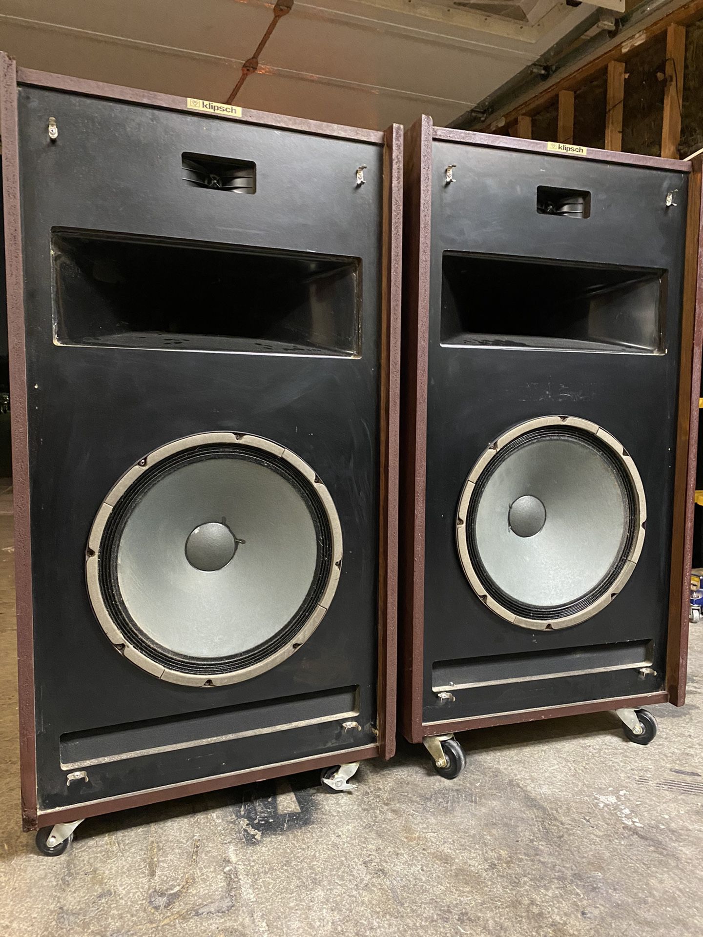 EPIC HORN LOADED KLIPSCH SPEAKERS **PAIR VINTAGE** ORIGINAL BROCHURE AND SALES RECEIPT**IF AD IS UP ITS STILL AVAILABLE**FIRM**
