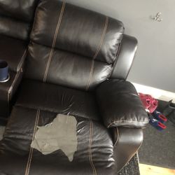 Black Leather Couch 3 Recliners 
