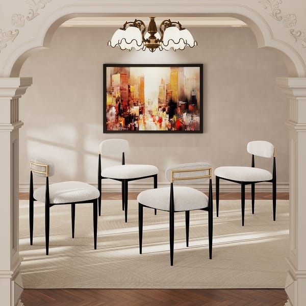 Modern Dining Chairs Set of 4, Fabric Upholstered Kitchen Chairs with Curved Backrest and Black Metal Legs for Dining Room, Kitchen and Reception