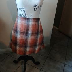 Plaid Mini Skirt Orange Brown White