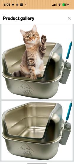 Extra Large Stainless Steel Cat Litter Box with High Sided Enclosure, Odor Resistant Metal Litter Pan, Non-Stick Easy Clean, Includes Scoop & Holder, 