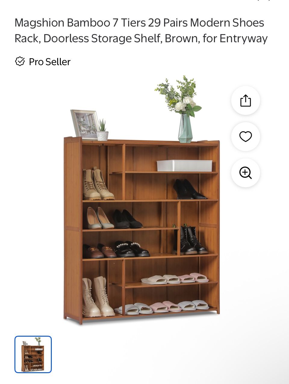 Magshion Bamboo 7 Tiers 29 Pairs Modern Shoes Rack, Doorless Storage Shelf, Brown, for Entryway