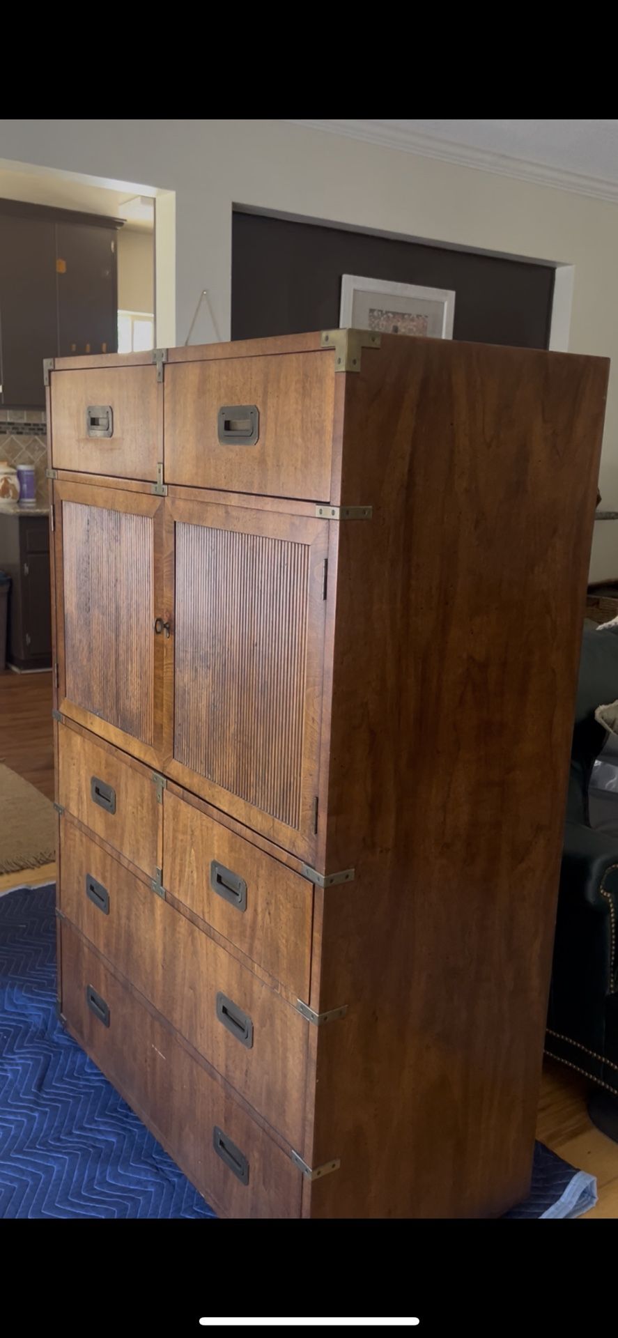 Vintage Henredon Campaign Chest – Solid Wood + Brass Hardware