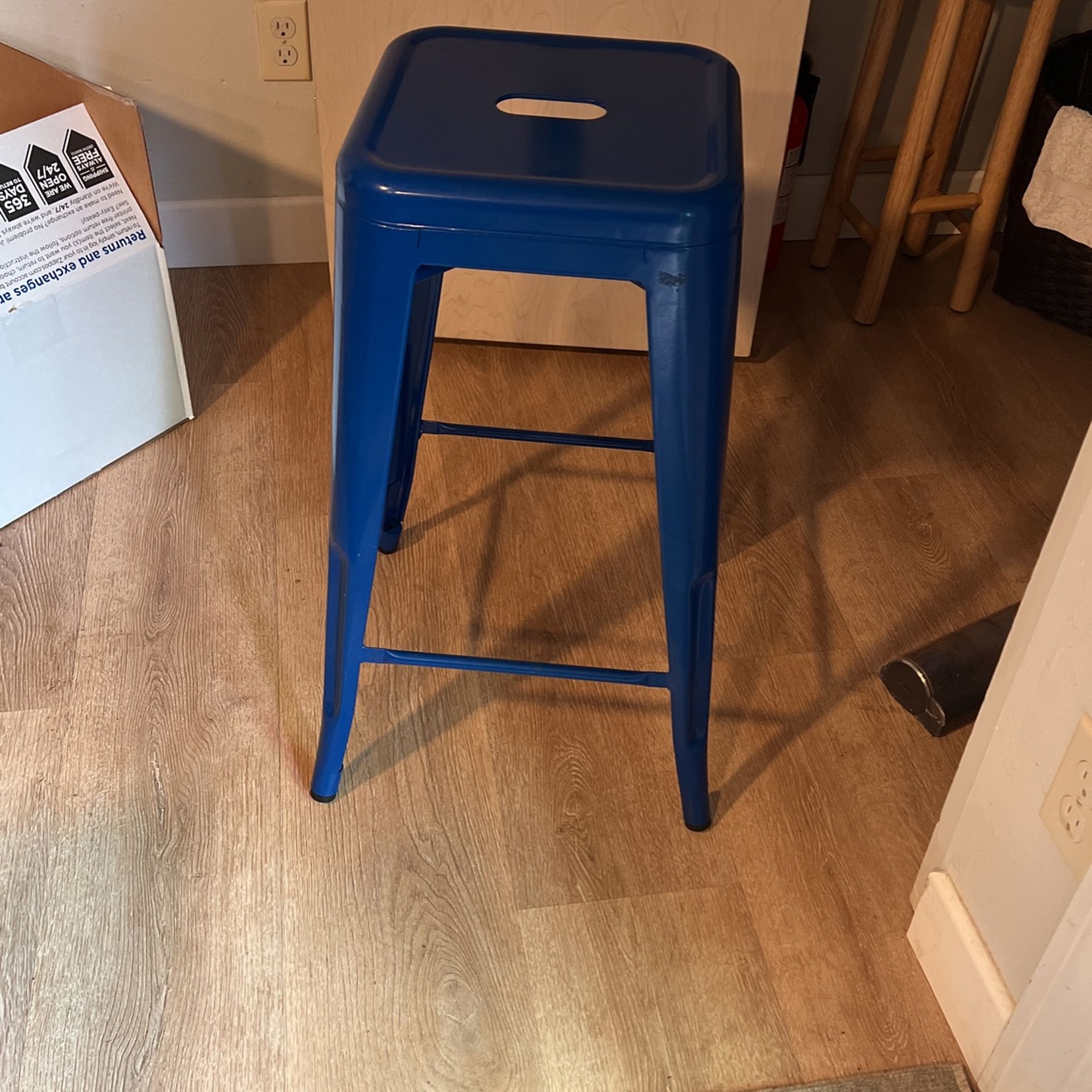 4 Blue Metal Barstools