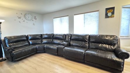 Dark Charcoal Faux Leather Reclining Sectional Sofa w/ Console & USB