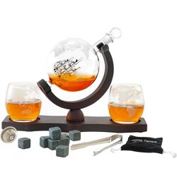 Whiskey Decanter Set with 2 Globe Glasses,Unique Gifts for Fathers Day Men Dad Husband Grandpa,Whiskey Decanter Set for Men Whiskey Decanter Globe Set