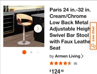 24 in.-32 in. Cream/Chrome Low Back Metal Adjustable Height Swivel Bar Stool with Faux Leather Seat