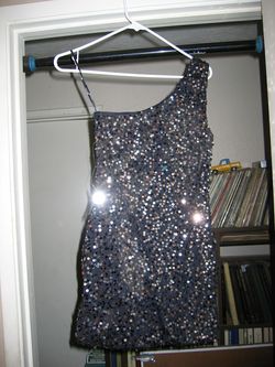Forever 21 Black Sequin Mini Cocktail Dress 1 Shoulder Party small