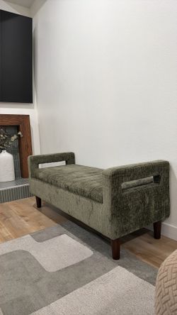Modern Olive Green Upholstered Bench with Armrests