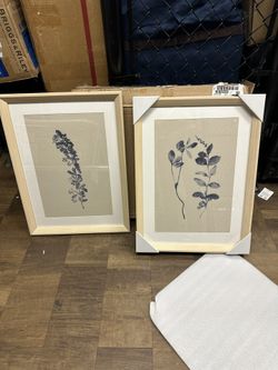 (Set of 2) 18" x 24" Naive Floral Sketch Framed Wall Arts Blue 