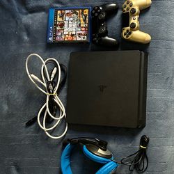 PS4 Slim With 2 controllers ,Headset and Game