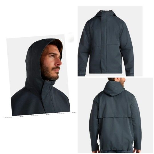 Ozark Trail Rain Jacket Black Stone Waterproof Hooded Lined Pockets Men's SZ XL