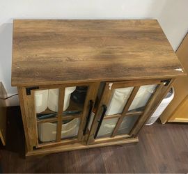 Rustic Wood Cabinet with Glass Doors