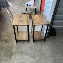 Rustic Wood & Metal End Tables (Set of 2)