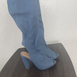 Blue Jean Material Thigh High Booties Boots