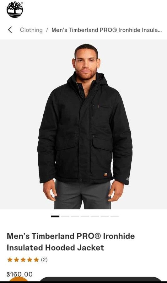 Men's Timberland PRO Ironhide Insulated Hooded Jacket original fit men's large NWT selling for only $100 retails for $160 plus tax 