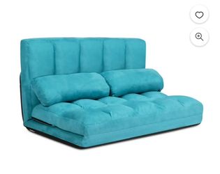 Foldable Floor Sofa Bed 6-Position Adjustable Lounge Couch with 2 Pillows Blue